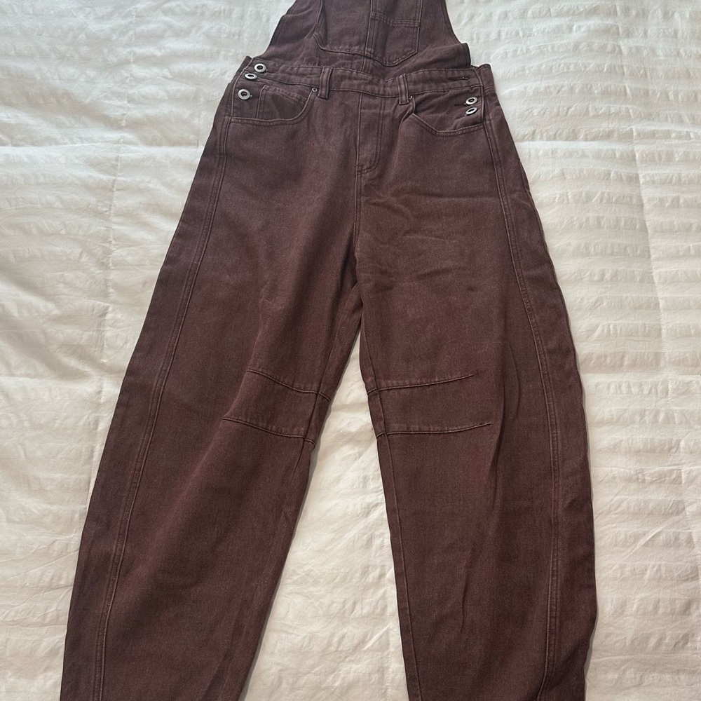 Mocha Brown Overalls with Pocket Detail and barrel leg style